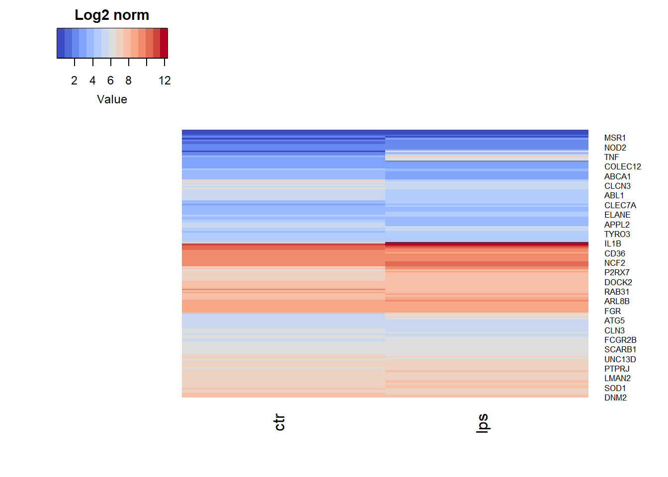 Clustering and heatmap of samples and genes from GOBP PHAGOCYTOSIS.